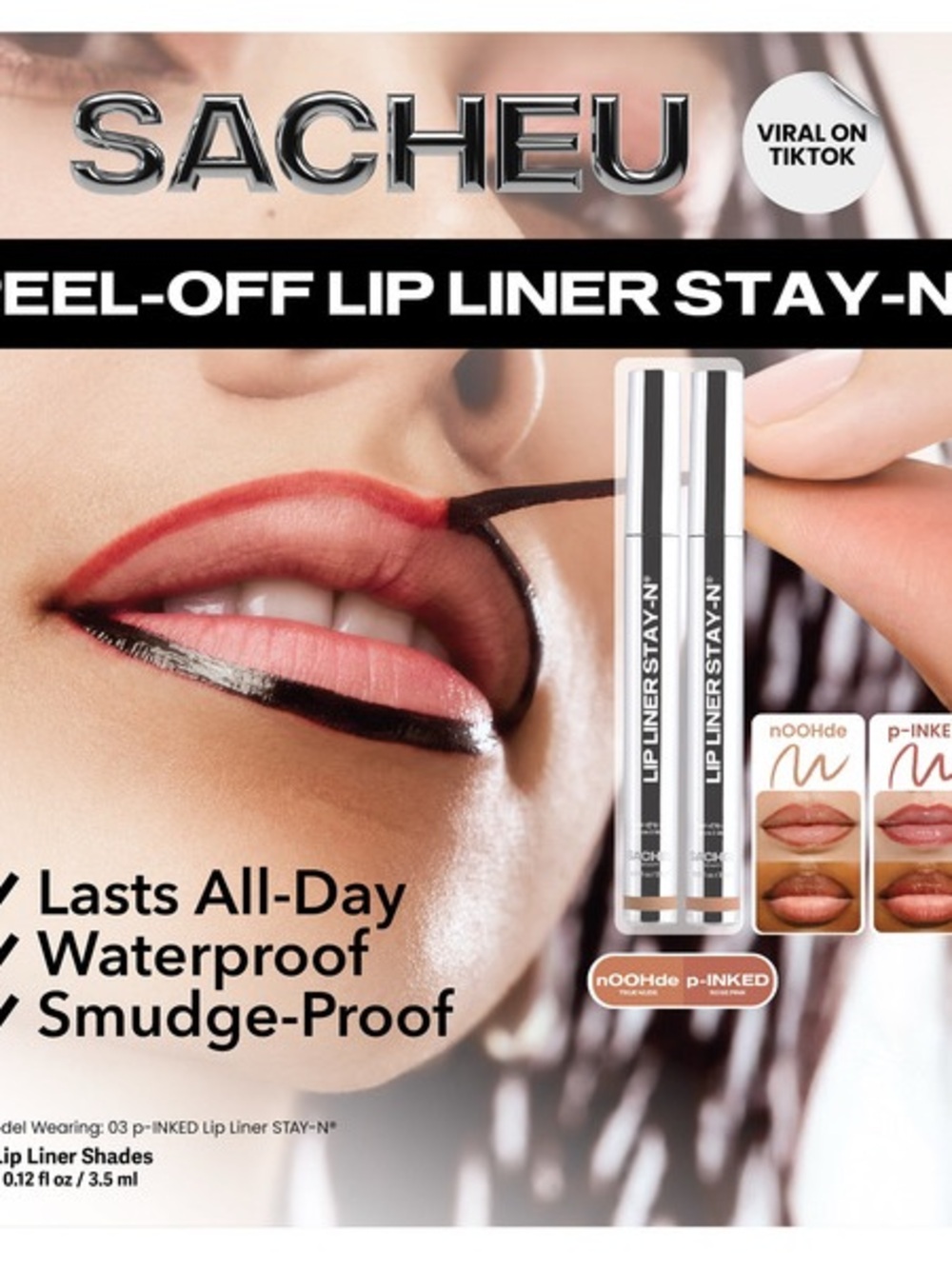 SACHEU Peel-Off Lip Liner Stay-N Duo In True Nude & Rose Pink